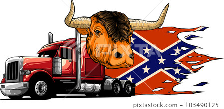 american truck with bull and confederate flag vector illustration design 103490125