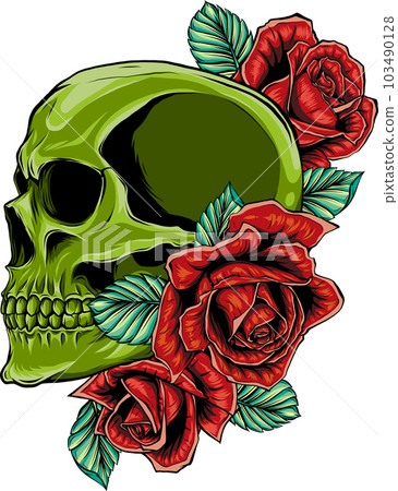 A human skulls with roses on white background A human skulls with roses on white background 103490128