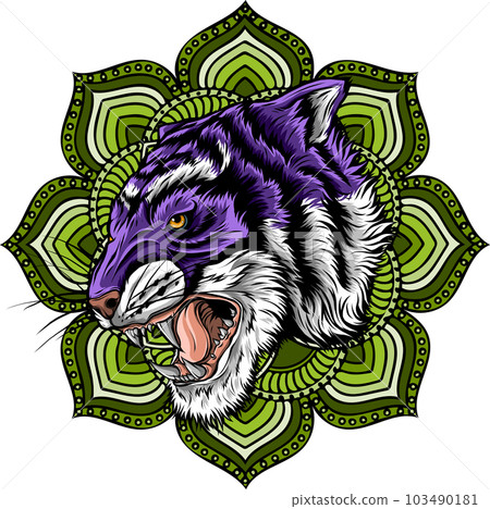 Colorful Tiger Head mandala arts isolated on white background 103490181