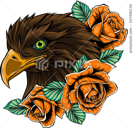 vector illustration of head eagle with red roses 103490236