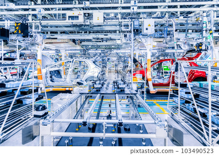 Assembling cars on conveyor line 103490523