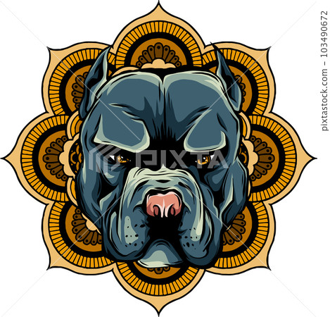 vector illustration of dog head with decorative ornaments and doodle elements. 103490672