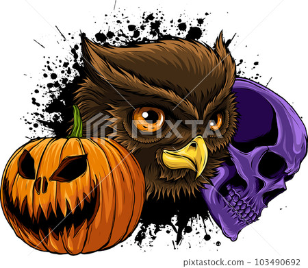 vector illustration of halloween pumpkin with owl head and human skull vector illustration of halloween pumpkin with owl head and human skull 103490692