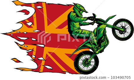 motocross rider jumping riding the motocross bike with uk flag 103490705