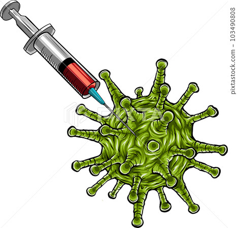 vector illustration of syringe with vaccine on virus symbol vector illustration of syringe with vaccine on virus symbol 103490808