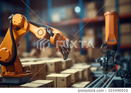 The robot working in the box warehouse with Ai Generated 103490938