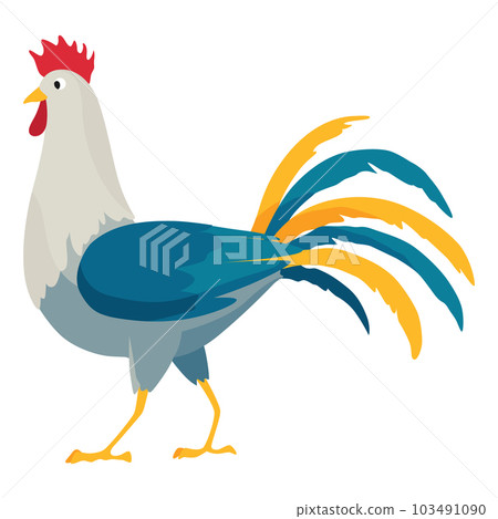 Farm cock icon. Adorable cock animal at dawn. Colorful rooster, poultry farming, vector Illustration on white background 103491090
