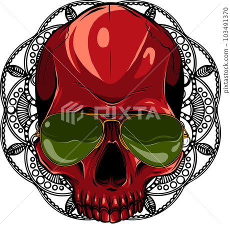vector illustration of skull with sunglasses and mandala on background vector illustration of skull with sunglasses and mandala on background 103491370