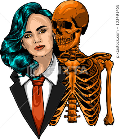 vector illustration of woman in suit with human skeleton 103491459