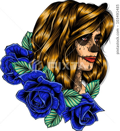 Vector illustration of Skull Woman with roses Vector illustration of Skull Woman with roses 103491485