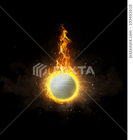 Volleyball, on fire on black background Volleyball, on fire on black background 103491618