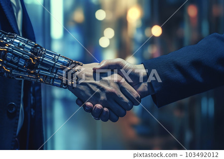 Robot handshake with businessman with Ai Generator 103492012