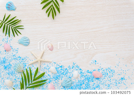 Summer tropical background | Starfish, shells and palms Summer tropical background | Starfish, shells and palms 103492075