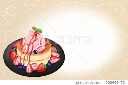 插圖材料煎餅有很多草莓黑板米色框架背景顏色差異/差異 103492452