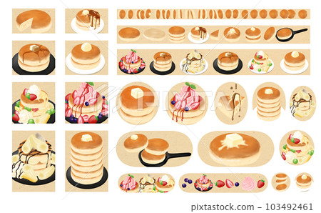 Illustration material, pancake various set sticker, beige background for one point, different colors, with differences 103492461