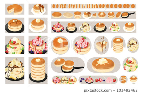 Illustration material, pancake various set sticker, light gray background for one point, different colors, with differences Illustration material, pancake various set sticker, light gray background for one point, different colors, with differences 103492462