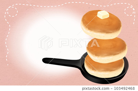 插圖素材煎鍋和 3 個薄煎餅復古粉色框架背景有不同的顏色和差異 103492468