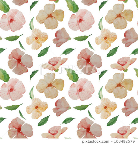 Seamless watercolor pink Violet flowers and leaves pattern 103492579