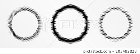 Halftone round frame. Halftone circle logo. Dots emblem. Halftone round frame. Halftone circle logo. Dots emblem. 103492828