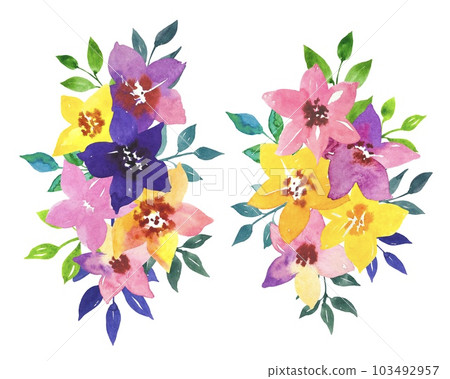 Floral watercolor compositions of bright flowers. 103492957