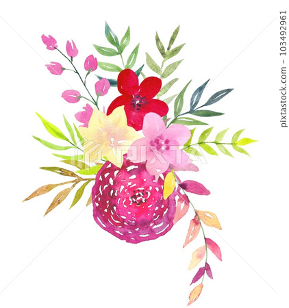 Floral watercolor composition of bright flowers on a white background Floral watercolor composition of bright flowers on a white background 103492961