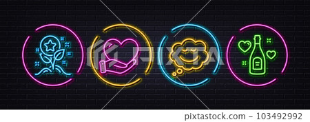 Speech bubble, Loyalty points and Volunteer minimal line icons. Neon laser 3d lights. Love champagne icons. For web, application, printing. Comic chat, Bonus grows, Social care. Valentines day. Vector Speech bubble, Loyalty points and Volunteer minimal line icons. Neon laser 3d lights. Love champagne icons. For web, application, printing. Comic chat, Bonus grows, Social care. Valentines day. Vector 103492992