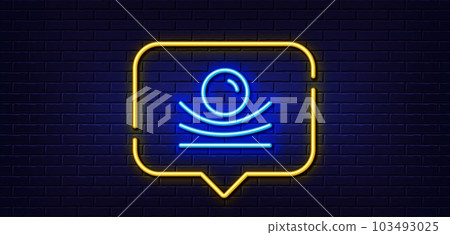 Neon light speech bubble. Elastic material line icon. Resilience or flexibility sign. Flexible pressure symbol. Neon light background. Elastic material glow line. Brick wall banner. Vector 103493025