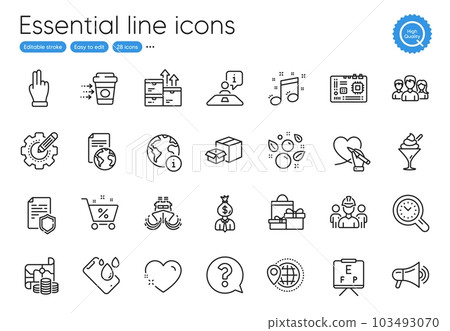 Smartphone waterproof, Question mark and Vision board line icons. Collection of World travel, Ship, Time management icons. Internet, Motherboard, Interview web elements. Wholesale goods. Vector Smartphone waterproof, Question mark and Vision board line icons. Collection of World travel, Ship, Time management icons. Internet, Motherboard, Interview web elements. Wholesale goods. Vector 103493070