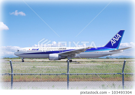 A passenger plane heading for the runway from the taxiway at Yonago Kitaro Airport (illustration style) A passenger plane heading for the runway from the taxiway at Yonago Kitaro Airport (illustration style) 103493304