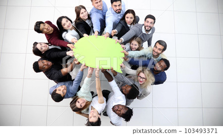 businessmen holding blank speech bubble above their heads 103493371