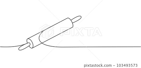 Rolling pin one line continuous drawing. Kitchen tools continuous one line illustration. Vector minimalist linear illustration. 103493573
