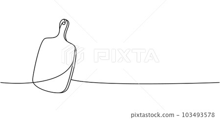 Cutting board one line continuous drawing. Kitchen tools continuous one line illustration. Vector minimalist linear illustration. Cutting board one line continuous drawing. Kitchen tools continuous one line illustration. Vector minimalist linear illustration. 103493578