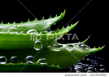 Generative ai, aloe vera with water splashes. 103493689