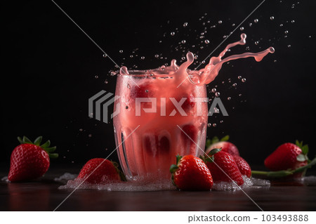 Generative AI. Strawberry milkshake with reusable straw. 103493888