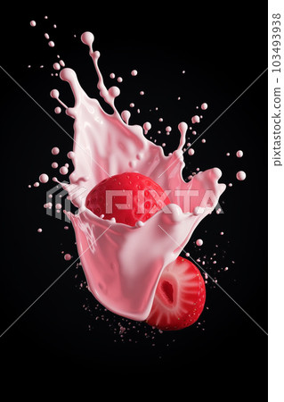 Generative ai. Splash background milk and strawberry 103493938