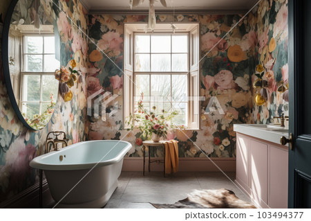 Generative ai. Dreamy floral bathroom interior design 103494377