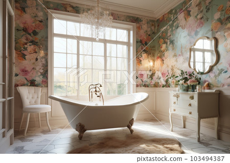 Generative ai. Dreamy floral bathroom interior design 103494387