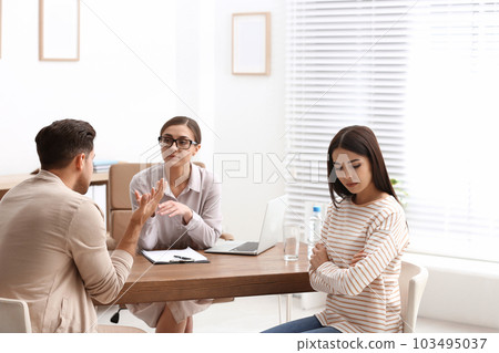Professional psychologist working with couple in office Professional psychologist working with couple in office 103495037