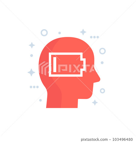 burnout, tired icon with head and low battery burnout, tired icon with head and low battery 103496480