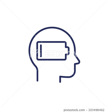 burnout, fatigue icon with low battery and head 103496482
