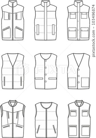 Set of zipped work vests.  103496874