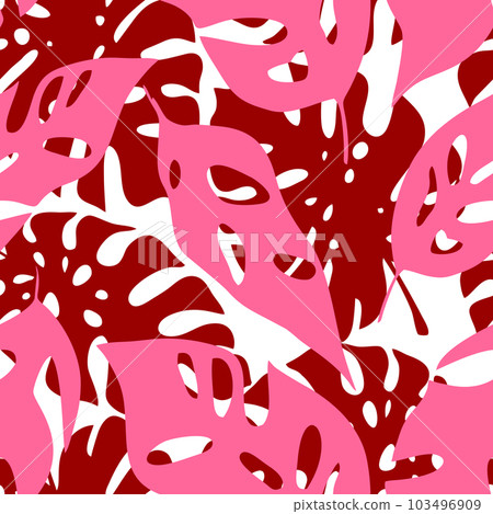 seamless pink red tropical leaves outline pattern, texture, background seamless pink red tropical leaves outline pattern, texture, background 103496909