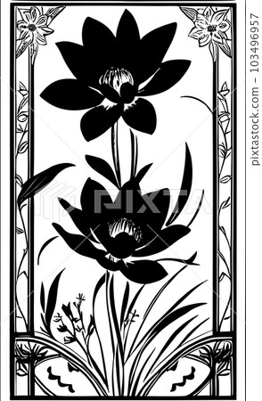 black graphic contour drawing of a bouquet of flowers on a white background, design black graphic contour drawing of a bouquet of flowers on a white background, design 103496957
