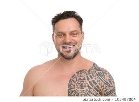 Portrait of shirtless man on white background Portrait of shirtless man on white background 103497804