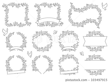 Simple plant line drawing frame set No white borders other than the ribbon 103497915