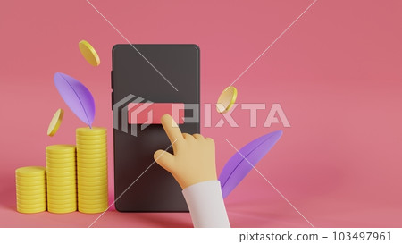 Hand and coin to operate the smartphone Hand and coin to operate the smartphone 103497961
