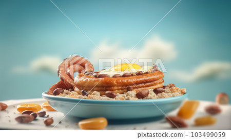 Tasty traditional Colombian food. Juicy Bandeja Paisa. Generative AI 103499059