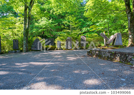 新綠季節的古峰神社院內石碑鹿沼市 新綠季節的古峰神社院內石碑鹿沼市 103499066