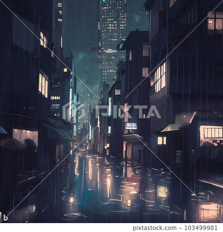 Night landscape with thick fog and pouring rain Night landscape with thick fog and pouring rain 103499981