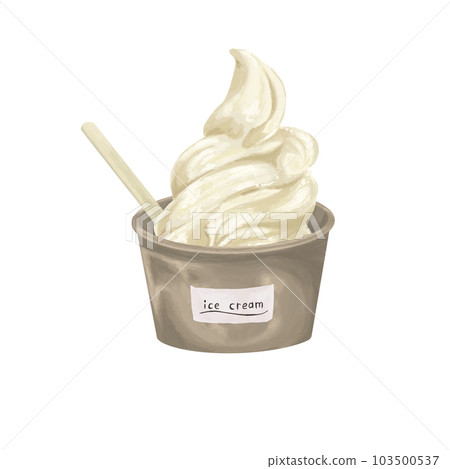 Hand drawn style illustration of vanilla soft ice cream in a cup 103500537